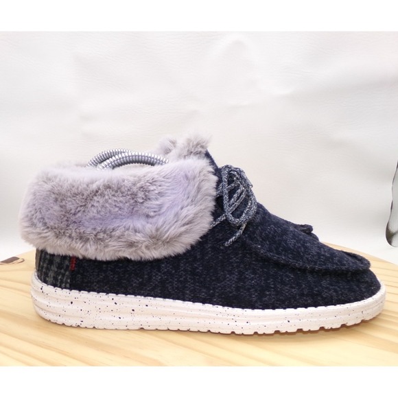 Hey Dude Britt Faux Fur Lined Ankle Booties Womens Navy Blue Size 8 Lace Up - Picture 4 of 8